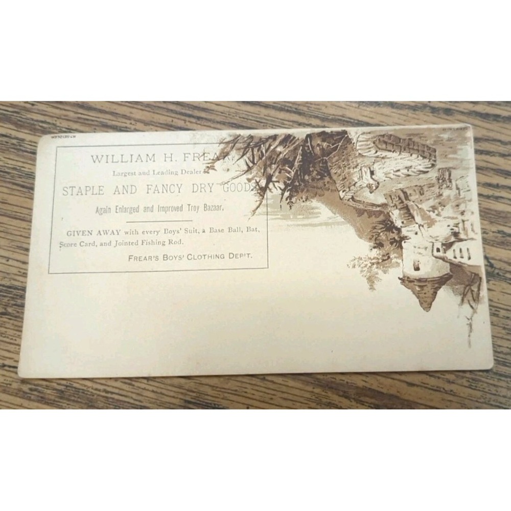 Antique 1800's Advertising Trade Card for "Frear's Bazaar"  Troy NY Lithograph